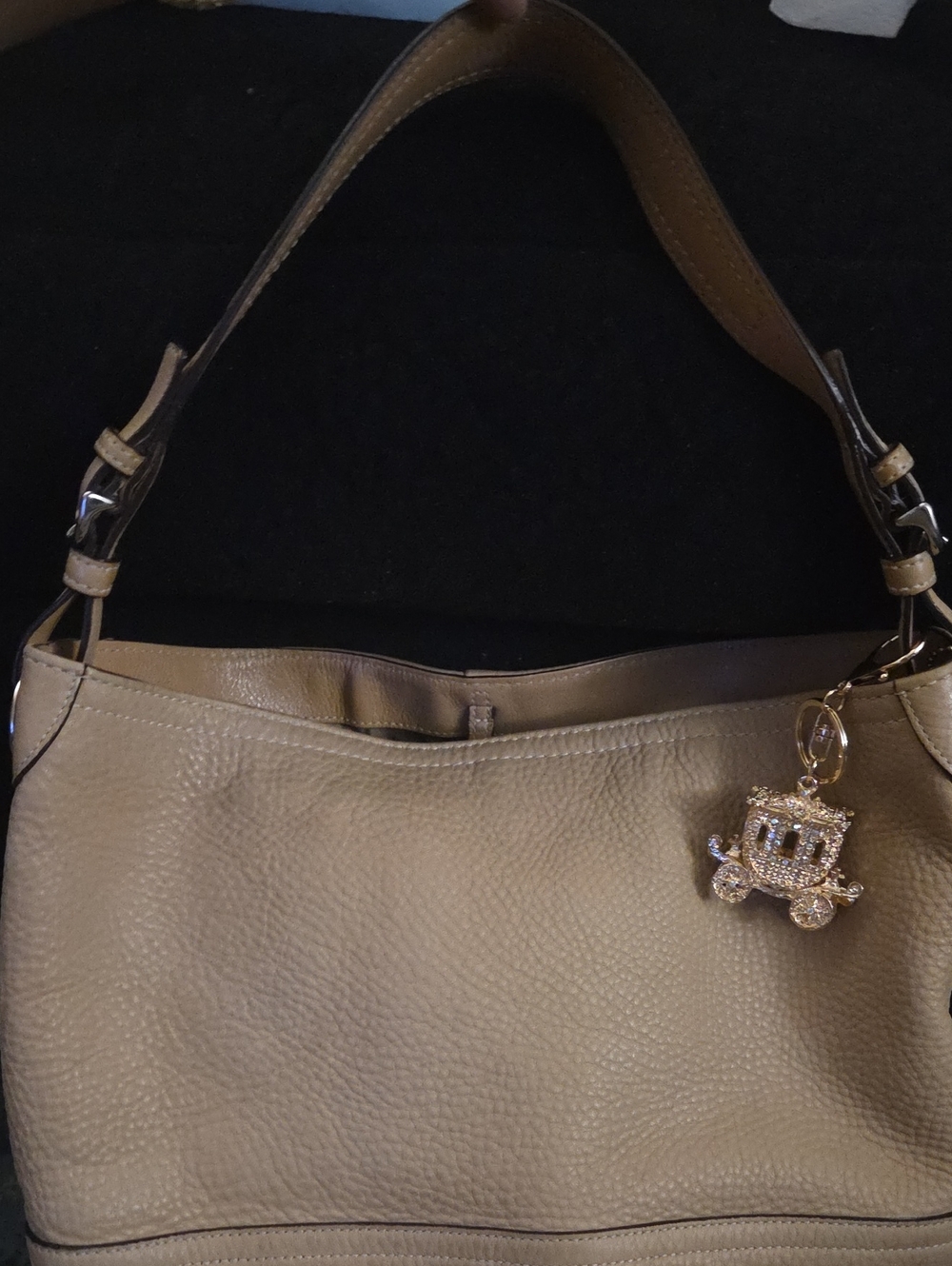 Coach Tan Pebble Leather Shoulder Bag with Gold Charm